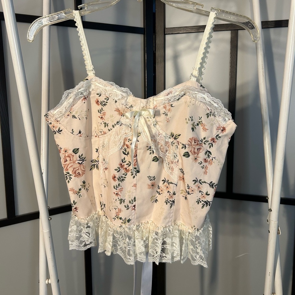Cider Floral Lace Up Medium Tank Top